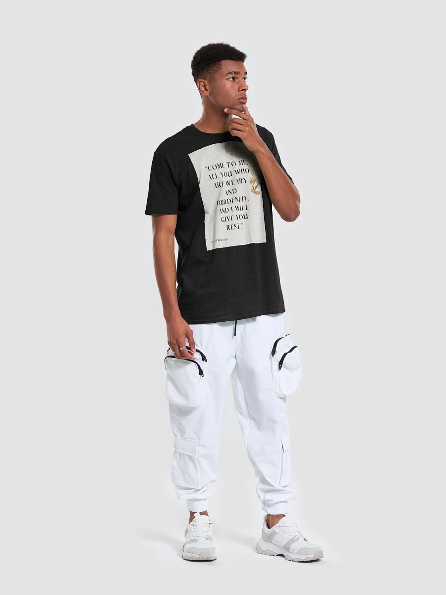 Matthew 11: 28 black t-shirt product image (5)