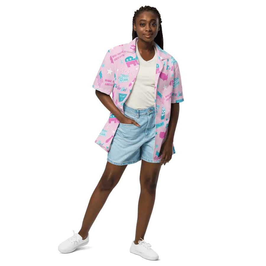 Trump 2024 Republican Pink Pattern Unisex Hawaiian Shirt - Patriot Trump Supporter Make America Great Again product image (3)