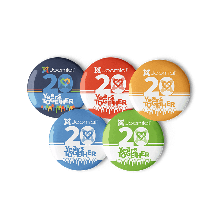 Joomla! 20th Anniversary Edition<br /> — JColours Set of Pin Buttons — <br />1.25″ (31.25 mm) product image (1)