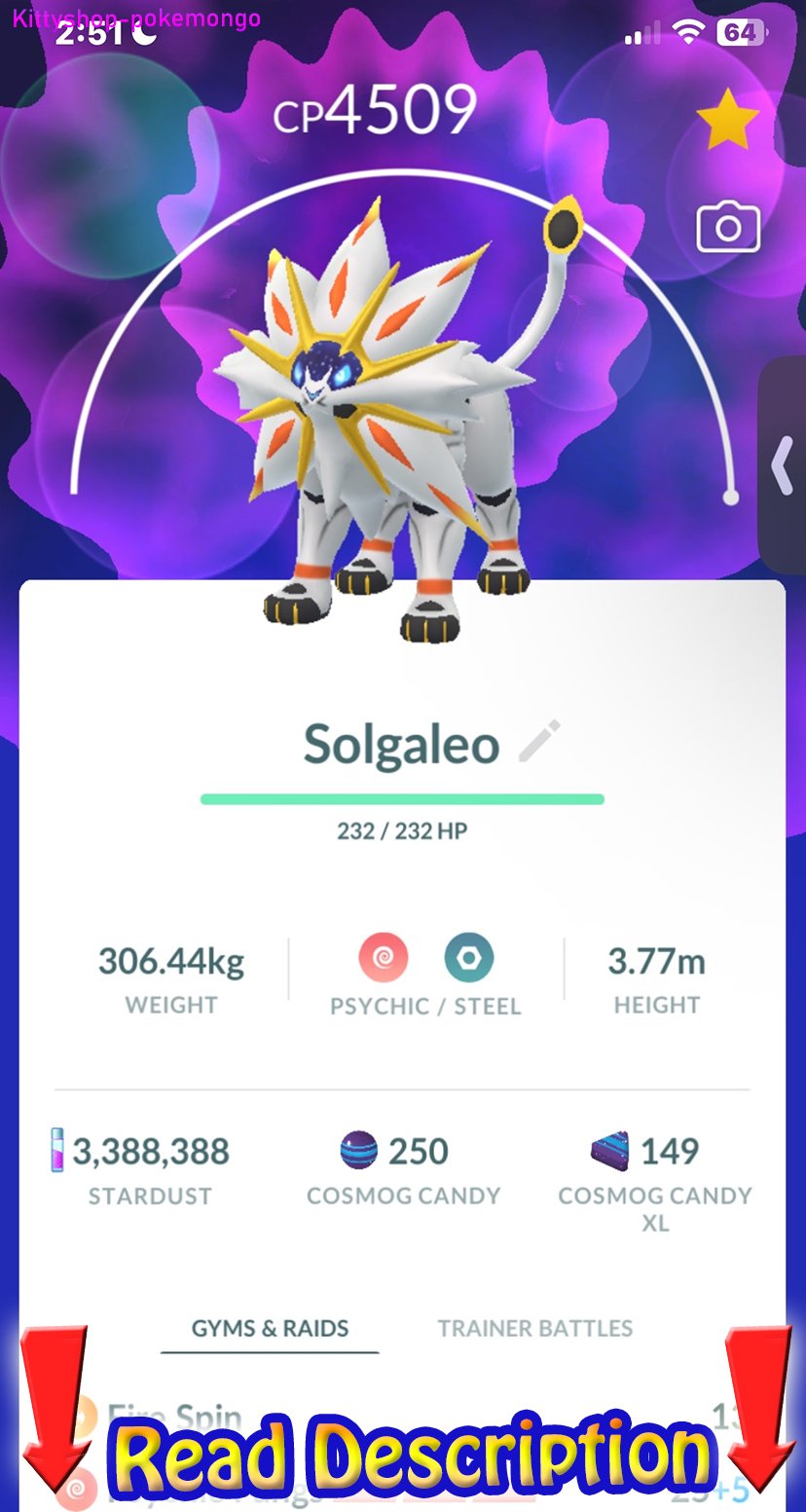 🟢Level 50 Solgaleo MAXED 3 Move Trade go Fast Shipping ✅ product image (1)