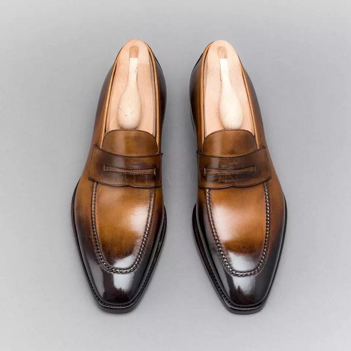 Handmade Men tan leather moccasins, Men dress shoes, dress shoes for men product image (2)