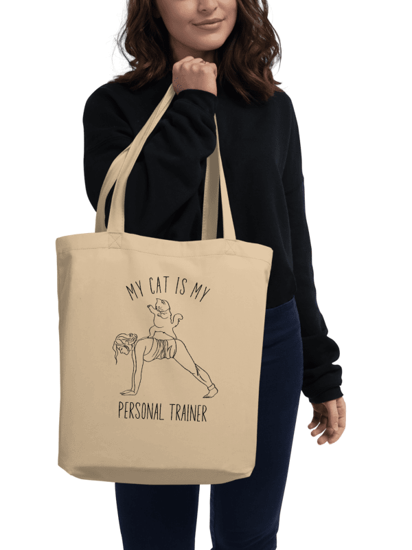 My Cat Is My Personal Trainer, Hand-drawn Eco-Friendly Tote Bag For Passionate Yogies product image (6)