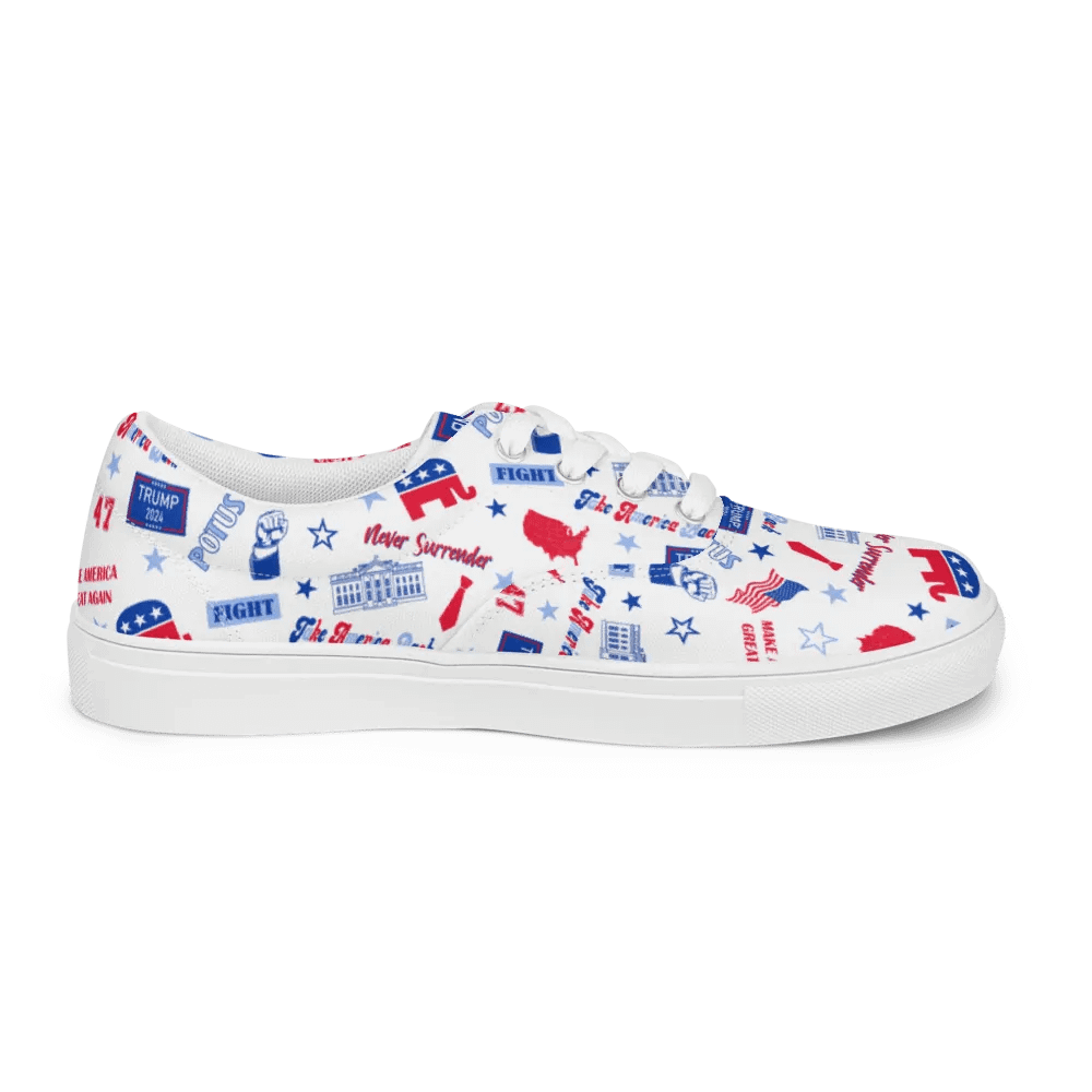 Trump 2024 Republican Patriot Make America Great Again White Pattern Low Top Canvas Shoes for women product image (11)