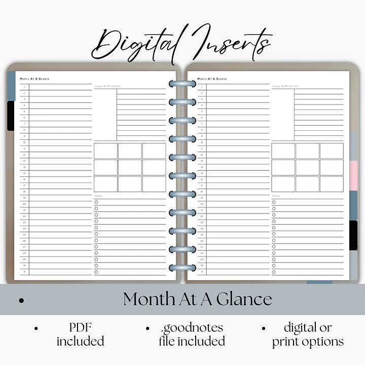 Month At A Glance Digital Planner Insert- Portrait Orientation product image (1)