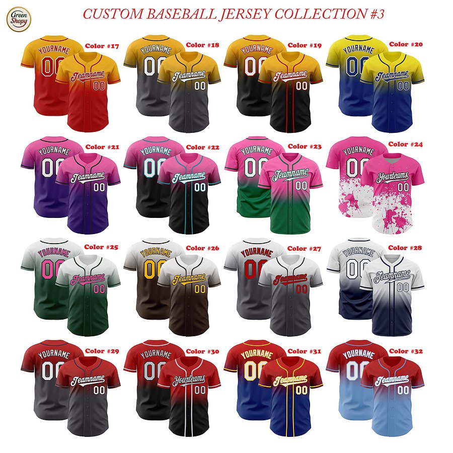 Authentic Gradient Fashion Baseball Jersey Up Down Colors with Line Collection, Tow Tones product image (2)