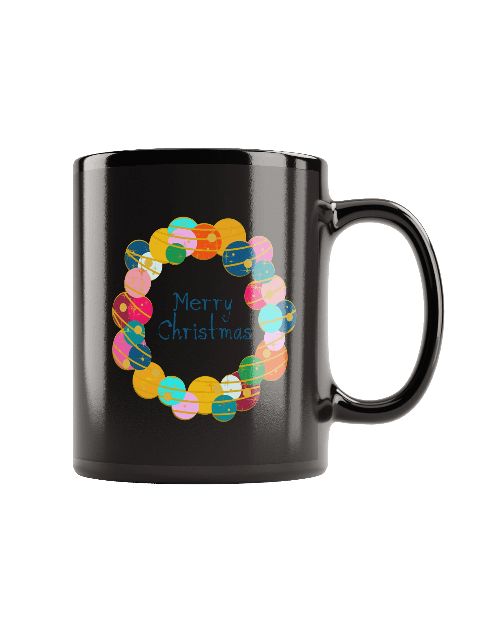 Retro Merry Christmas Wreath – Black Mug product image (1)