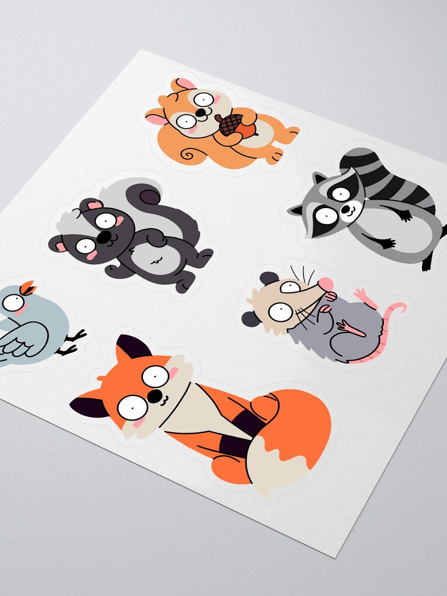 Urban Wildlife – Cute, Hand-Drawn Sticker Sheet Featuring Fox, Skunk, Squirrel, Possum, Pigeon and Raccoon for Planners, Journals, and Crafts product image (3)