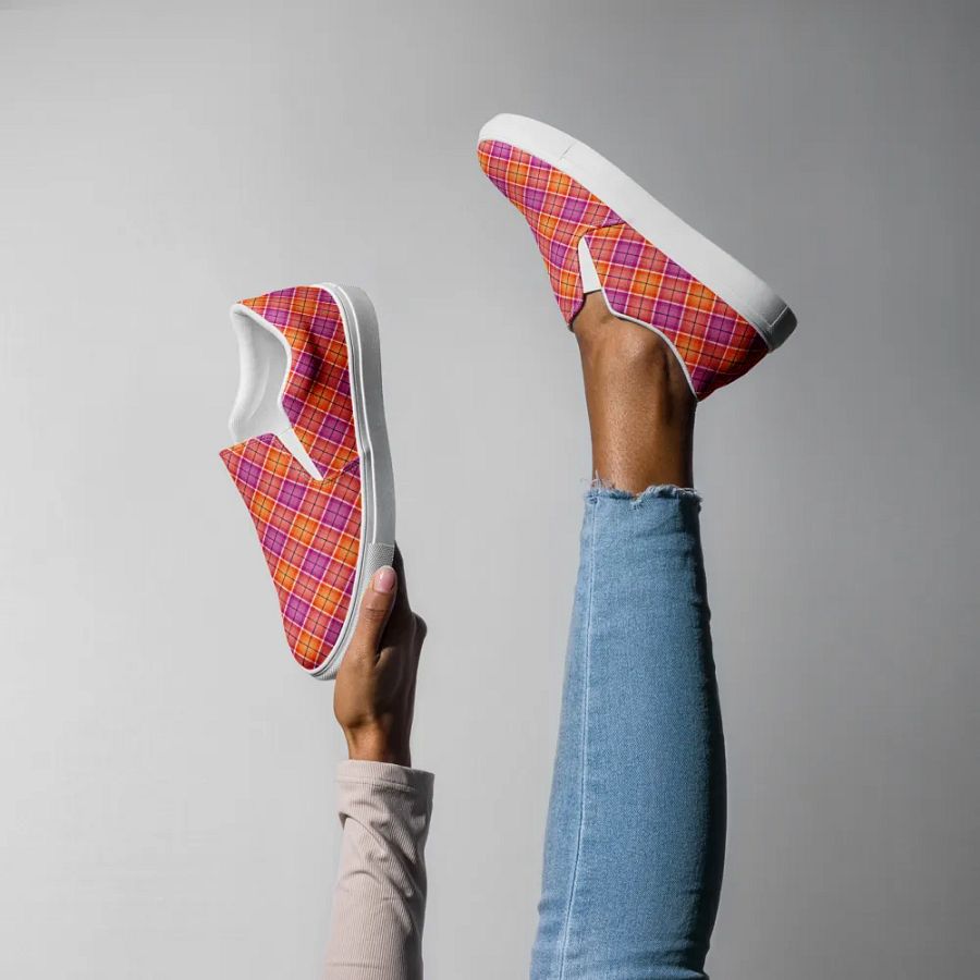 Bright Orange and Pink Plaid Women's Slip-On Shoes product image (8)