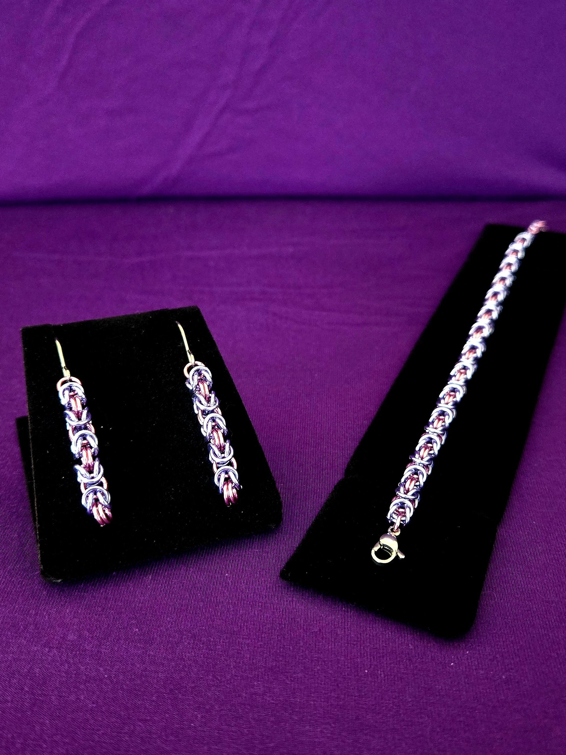 Chainmail Bracelet and Earring - Pink and Lavender product image (1)