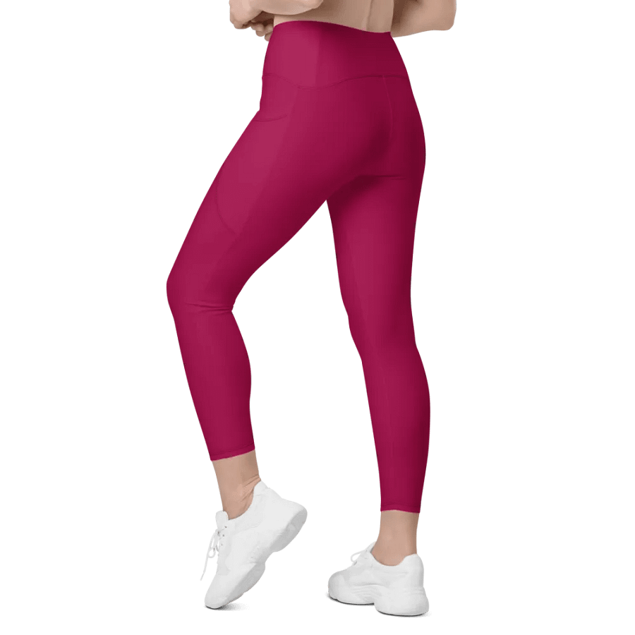 Plain Dark Red Light Summer Women's High Waisted Premium Crossover Leggings with Pockets by Treasure Pie product image (12)