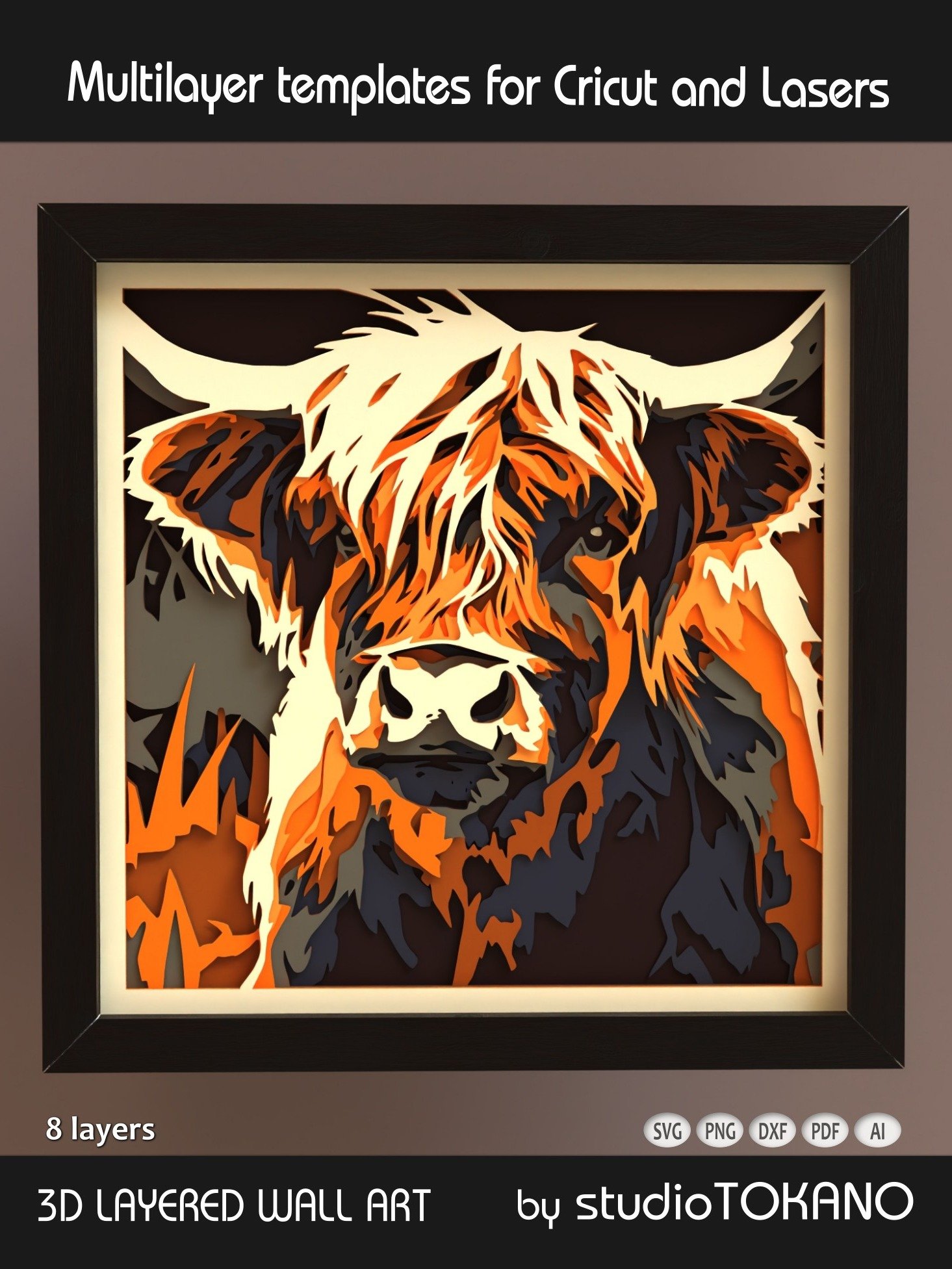 Highland Cow 3D Shadow Box SVG product image (1)