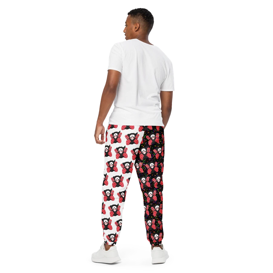 Split White and Black Arcade All-Over Visceral Unisex Track Pants product image (3)