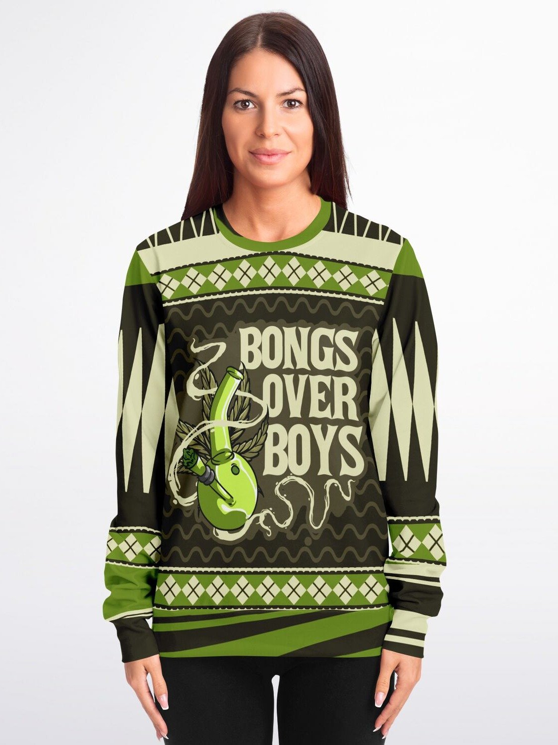 Funny 420 Christmas Sweatshirt | Green Holiday Party Sweater | Casual Winter Party Outfit product image (3)