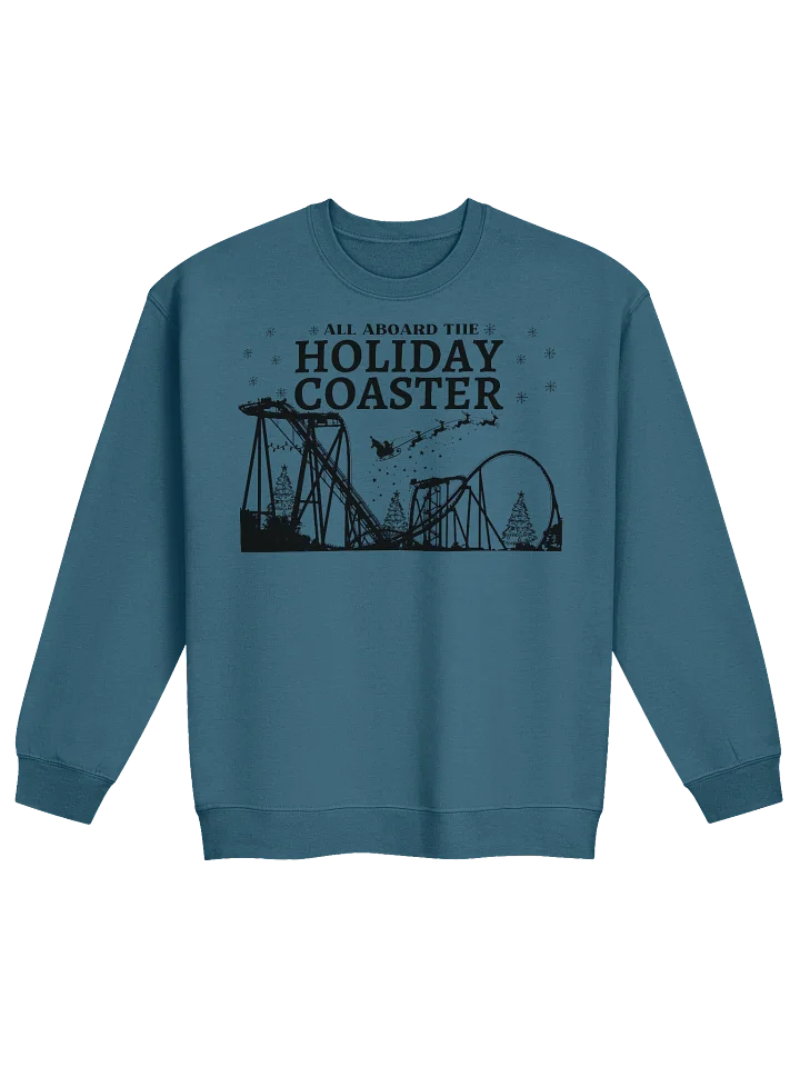 All Aboard the Holiday Coaster – Christmas Roller Coaster Sweatshirt with Santa Sleigh & Snowflakes product image (1)