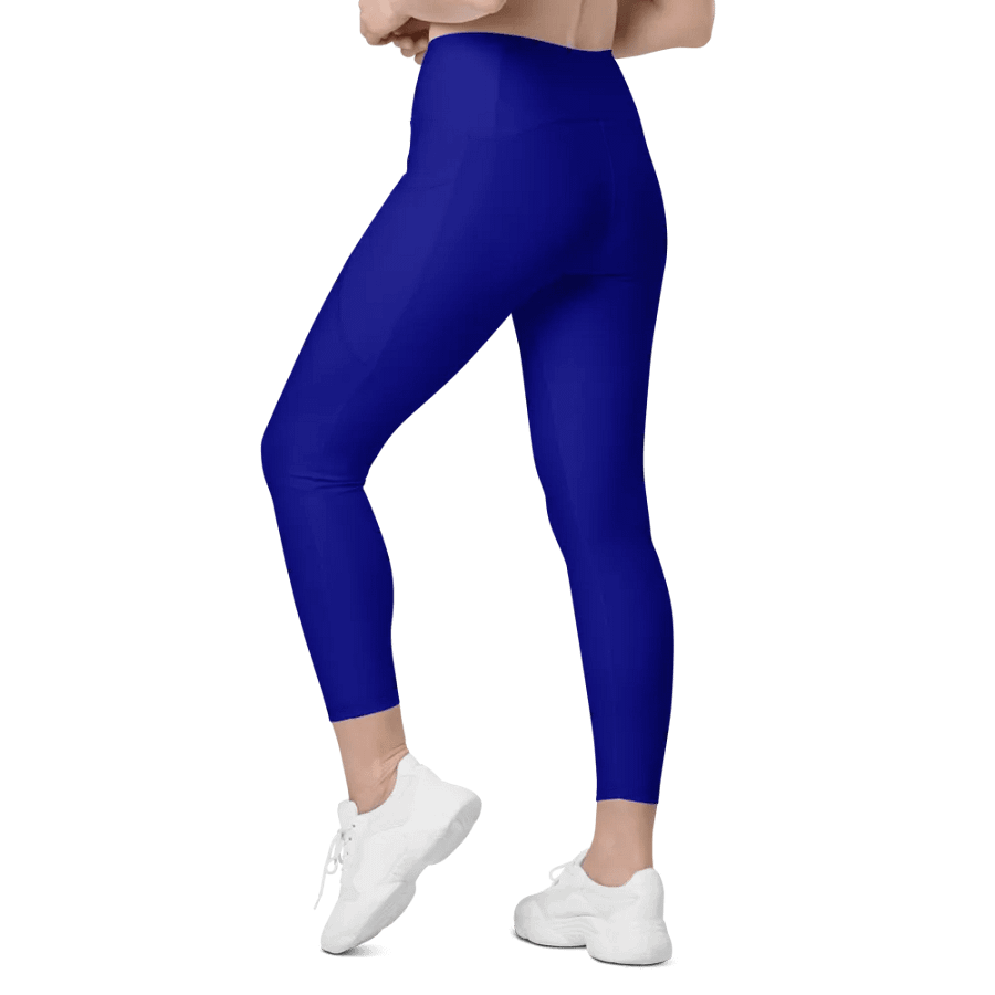 Plain Color Navy Blue Crossover Leggings with Pockets product image (8)
