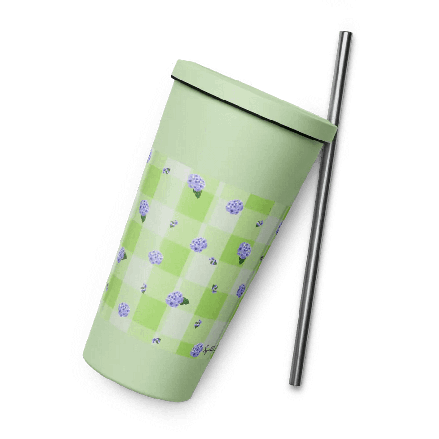 Hydrangeas on Gingham Metal Tumbler product image (8)