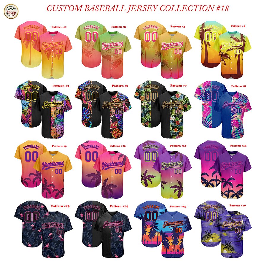 Authentic Baseball Jersey, Custom Baseball Jersey, Personalized Sport Jersey, Hawaiian Multi Colorful, Summer Palm Coconut Beach product image (1)