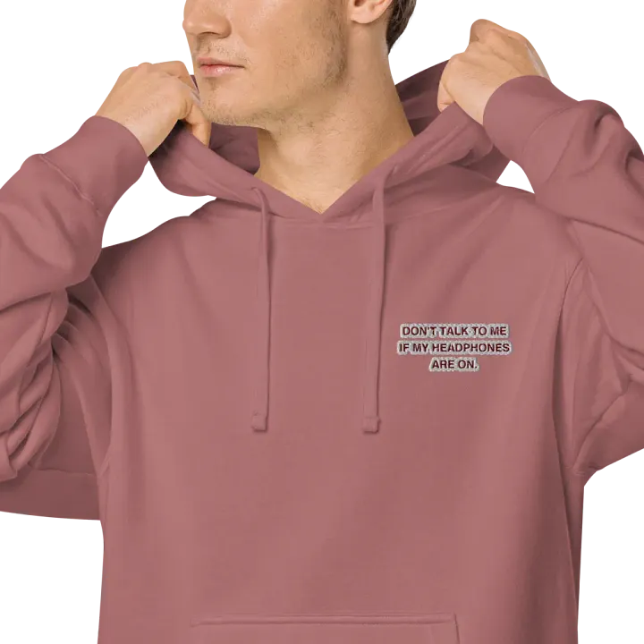 L.C. HEADPHONES ON (maroon bubble design) embroidered pigment hoodie product image (1)
