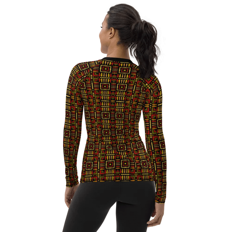 Flat African Pattern Design, Women's All-Over Print Rash Guard | UPF 50+ | 82% Polyester product image (3)
