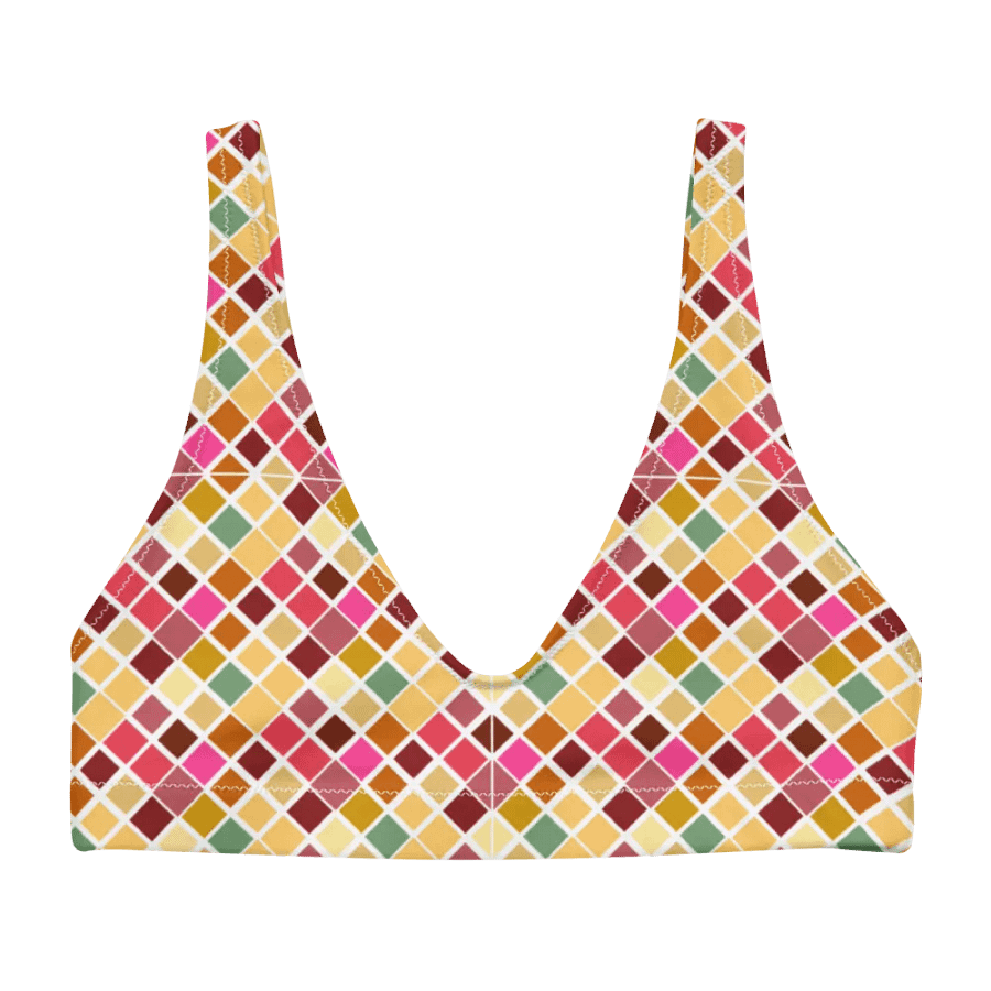 Colorful Square Pattern Design Padded Bikini Top - V4 product image (1)