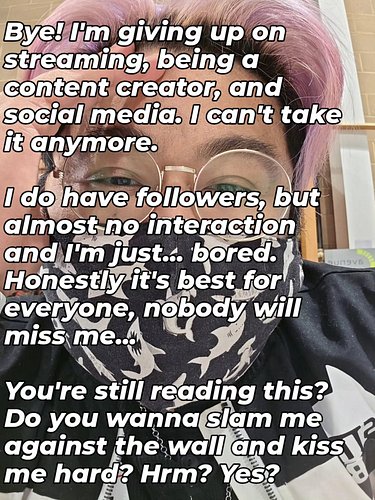 Bye! I'm giving up on streaming, being a content creator, and social media. I can't take it anymore.

I do have followers, bu...