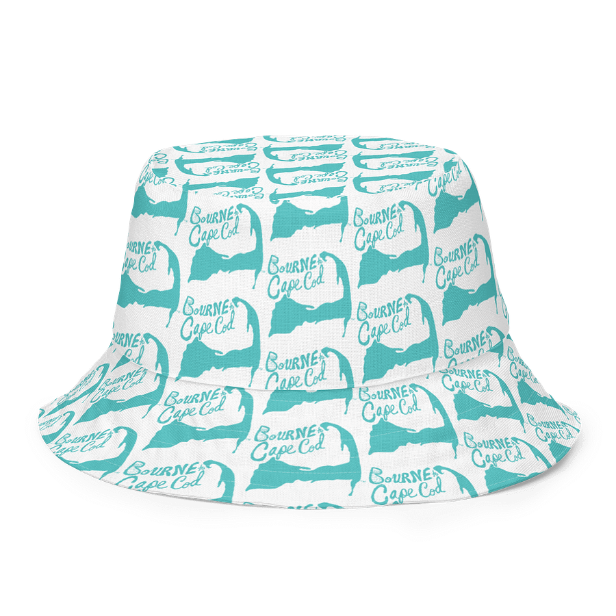 Adults Unisex | Reversible Bucket Hat | BOURNE to Cape Cod™ x BRN.2C.C.™ All-Over Logo Print | Coastal Style Sun Hat | Dark Turquoise & White product image (8)