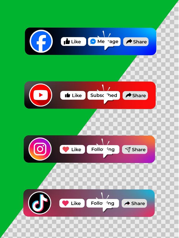 Social Media Buttons for YouTube, TikTok, Instagram, Facebook (MOv + Green Screen)) product image (1)