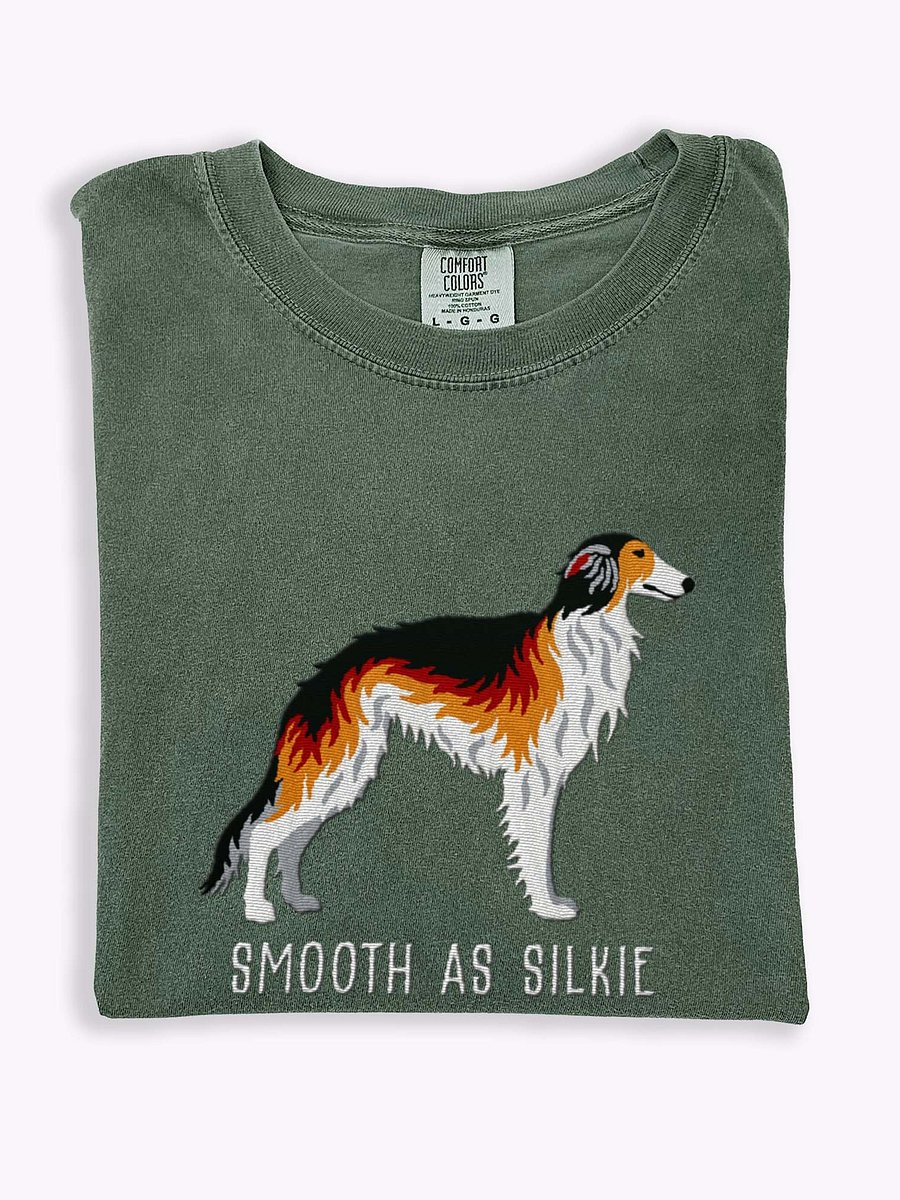 Smooth as Silkie T-Shirt(Embroidered) of a Silken Windhound(Sable) product image (1)