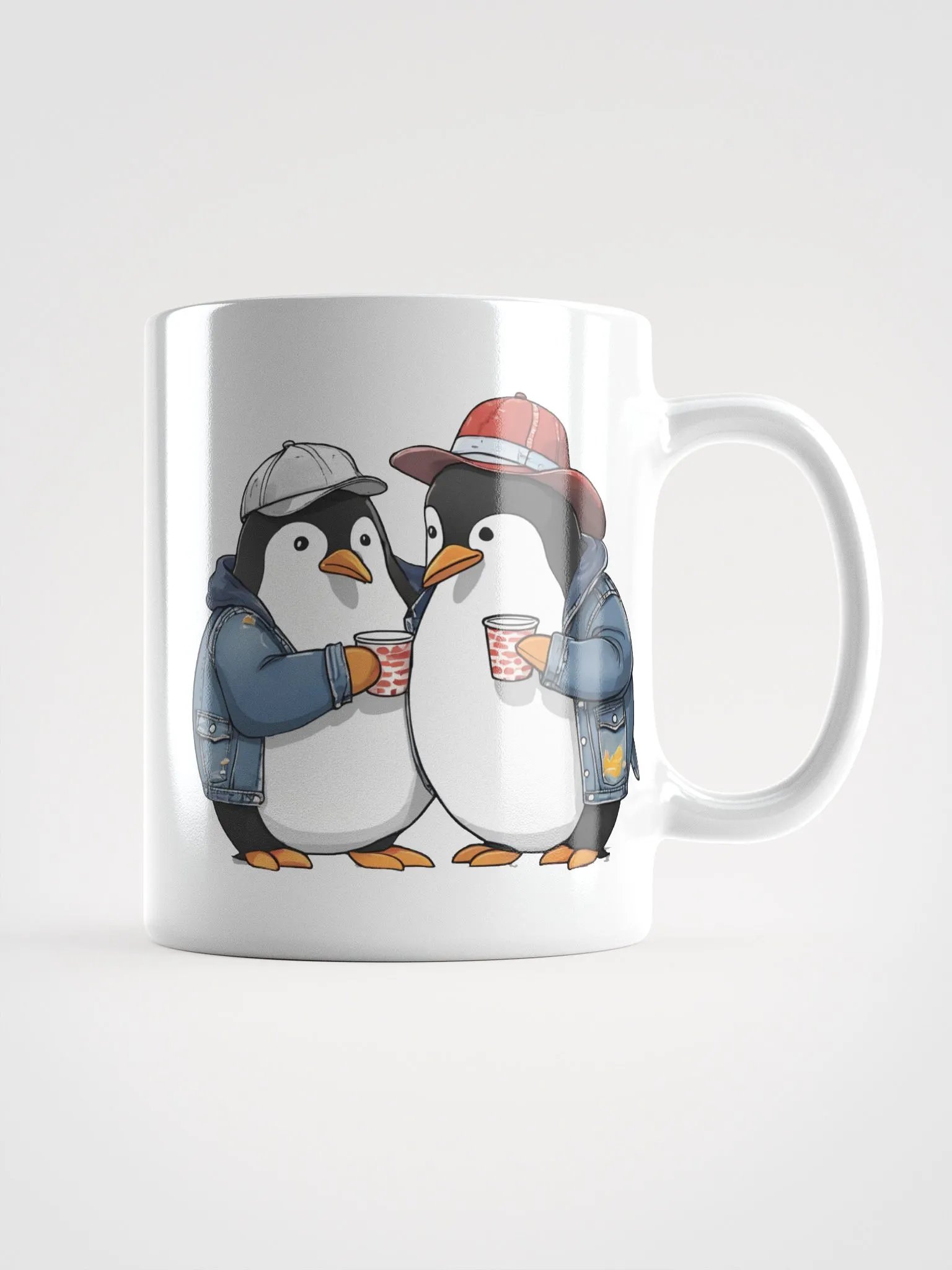 2 penguins wearing a denim jacket and hats product image (2)