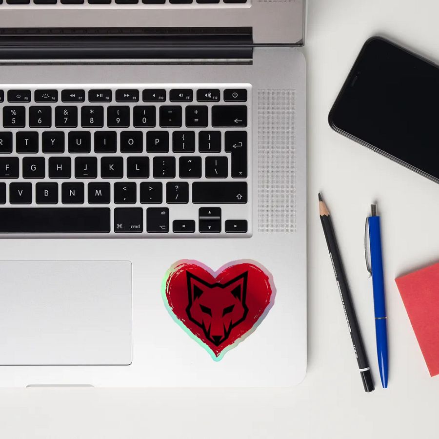 Geometric Wolf Heart Holographic Sticker product image (10)