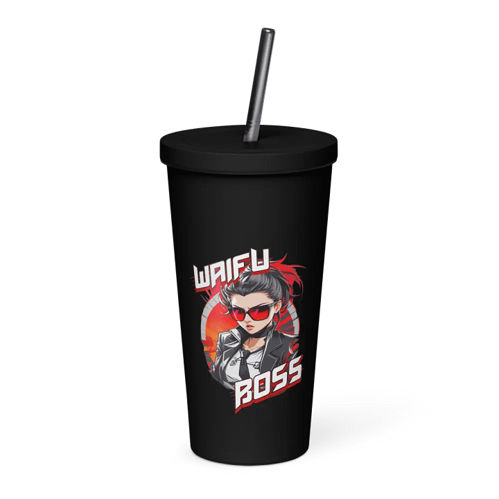 Waifu Boss 20 oz Tumbler Cup - Black - Insulated Tumbler with a Straw v1 product image (1)