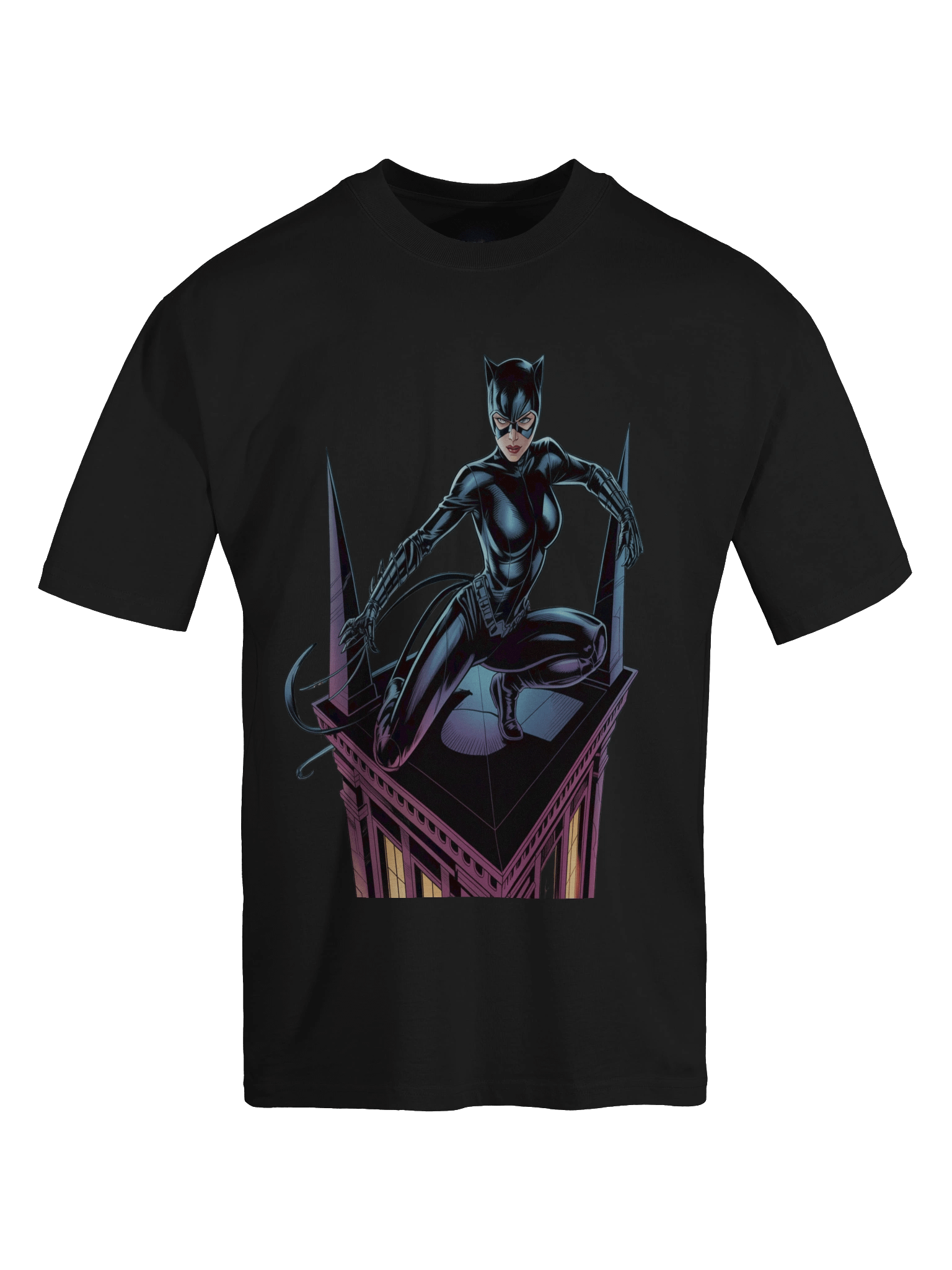 Neon Nocturne: Catwoman's Rooftop Ravish Oversized Faded T-Shirt product image (1)