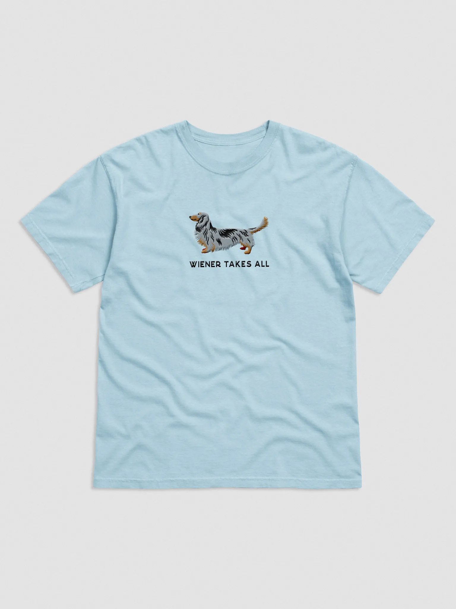 Wiener Takes All T-Shirt(Embroidered) of a Longhaired Dachshund(Dapple) product image (4)