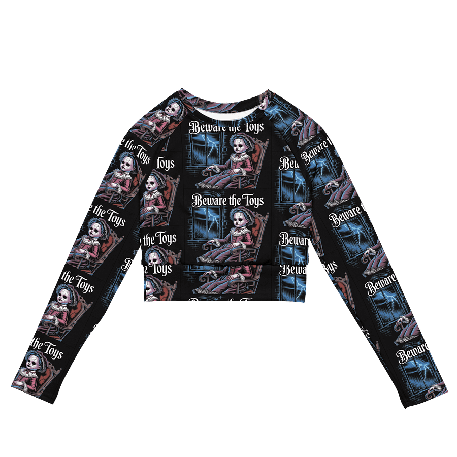 Midnight Veil Designs Women’s Gothic ‘Beware the Toys’ Crop Top - Black, Sizes 2XS-6XL product image (2)