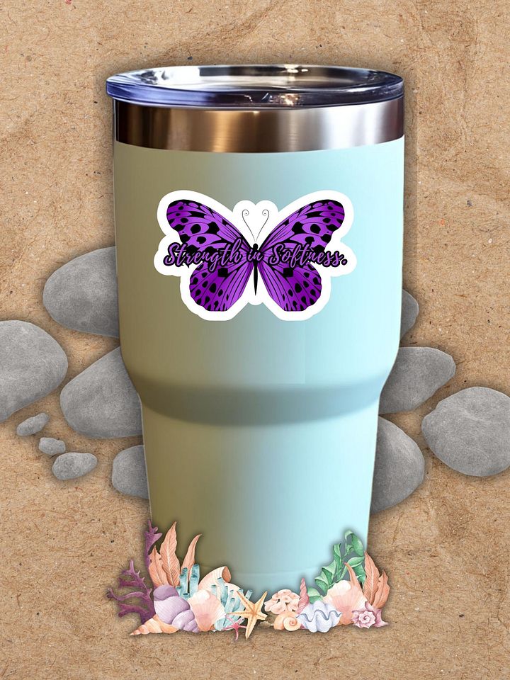 Strength in Softness – Purple Butterfly Inspirational Quote Sticker product image (1)