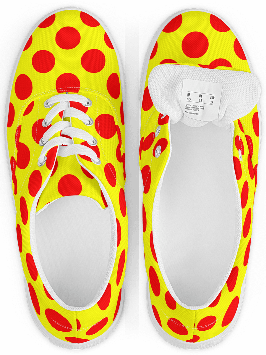 Red Polka Dots on Yellow Men's Lace-Up Canvas Shoes product image (3)