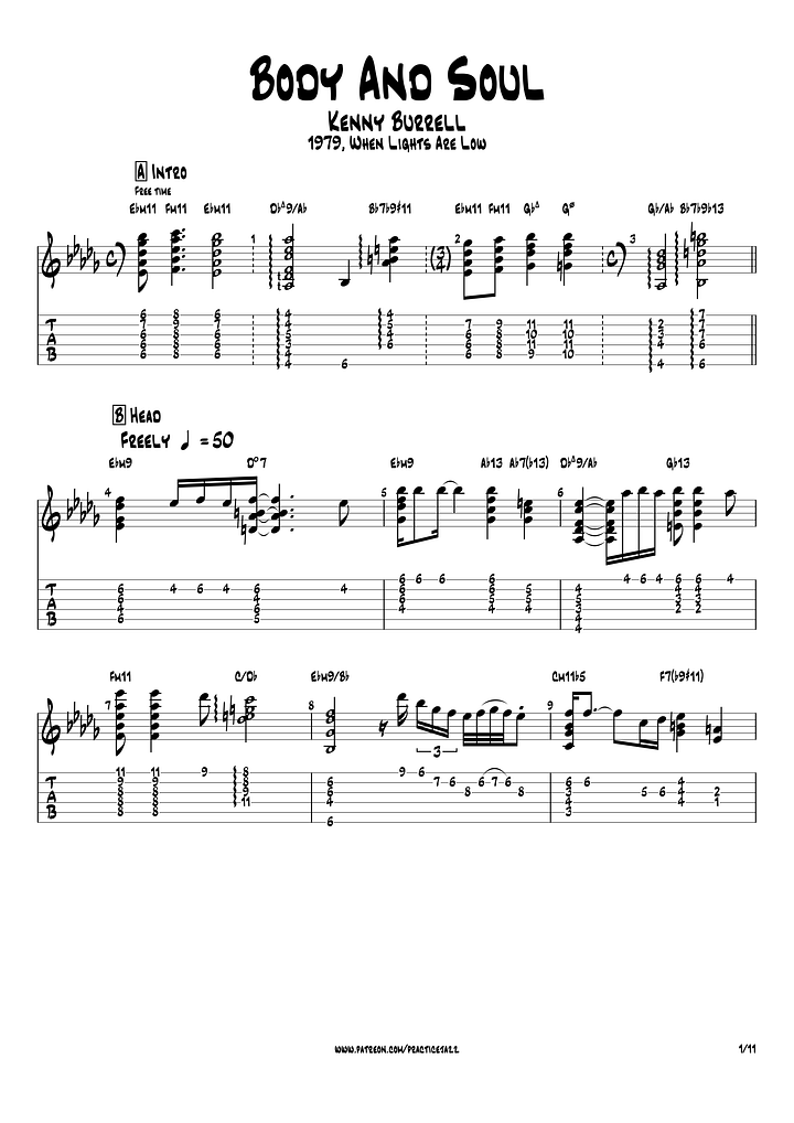 (Transcription PDF) Body And Soul - Kenny Burrell 1979, When Lights Are Low product image (2)