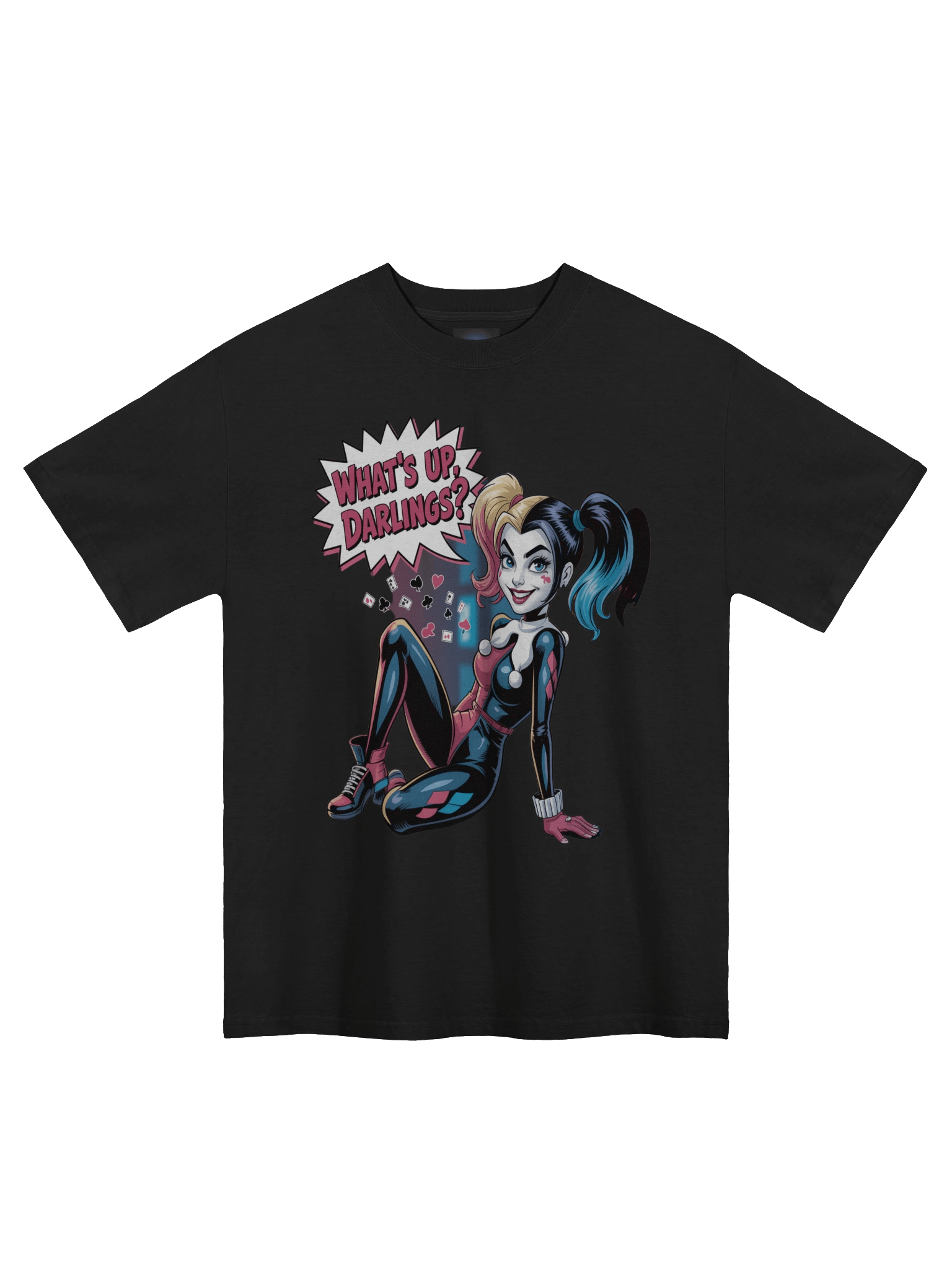 What's Up Darlings: Harley Quinn Card Cascade Oversized Faded Unisex T-Shirt product image (3)