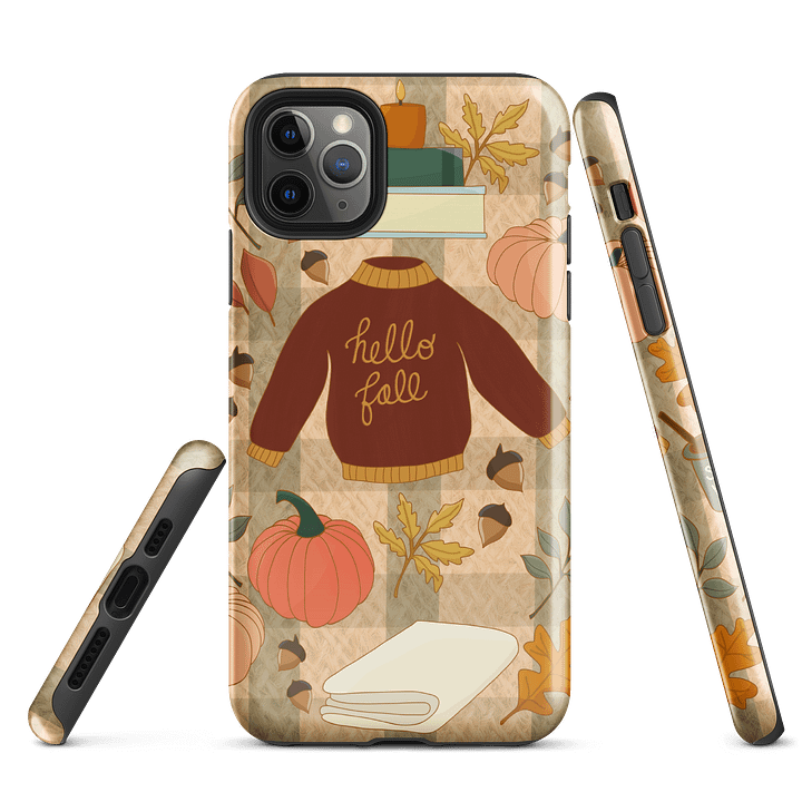 Cozy Fall Design with Gingham Background iPhone® Tough Case product image (2)