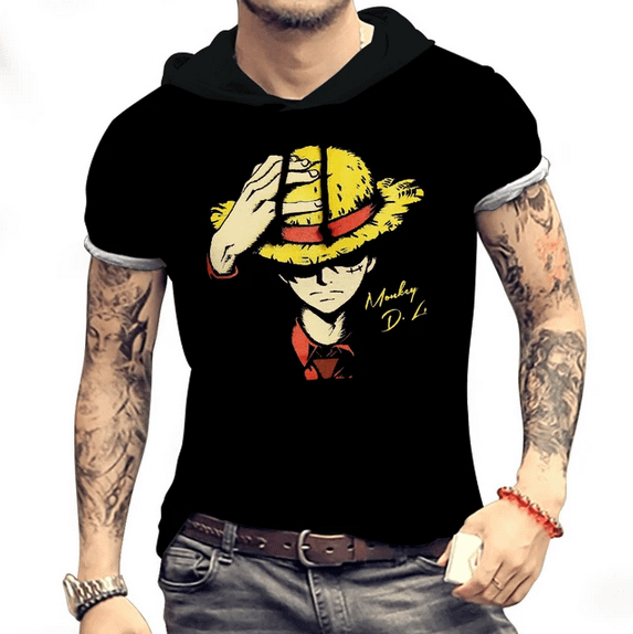 High Quality Men's Hooded T-Shirt One Piece Harajuku Style product image (1)
