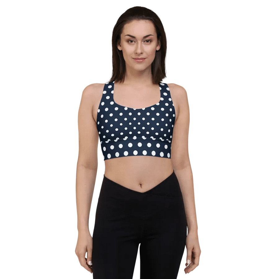White/Navy Polka Dots Sports Bra product image (8)
