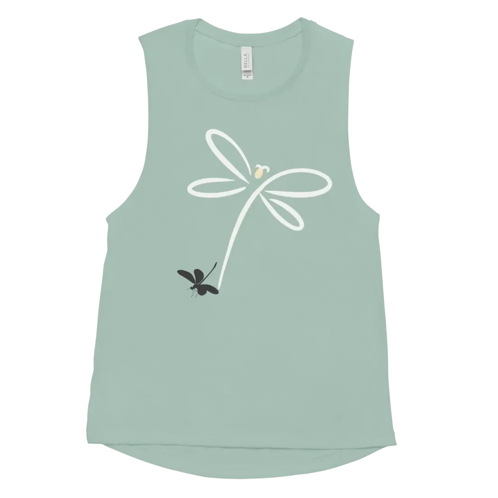 Womens flowy muscle tank top with stylish dragonfly design. Minimilist style product image (11)