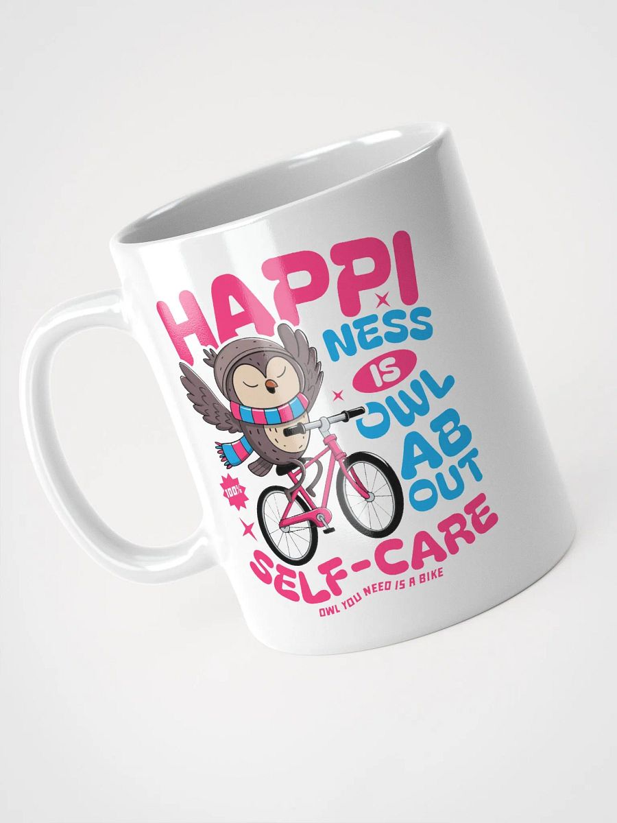 Happiness Is Owl About Self-Care Mug – Cute Owl Bike Design product image (3)
