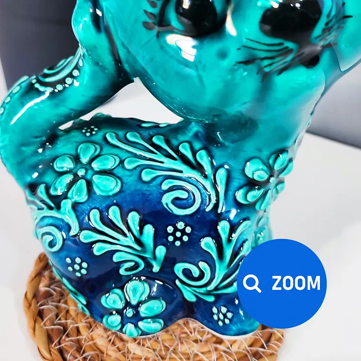 Ceramic handmade turquoise cat (big), Turkish decor — handmade pottery, handmade ceramic, home decor, handmade gift, Turkish ceramic product image (2)