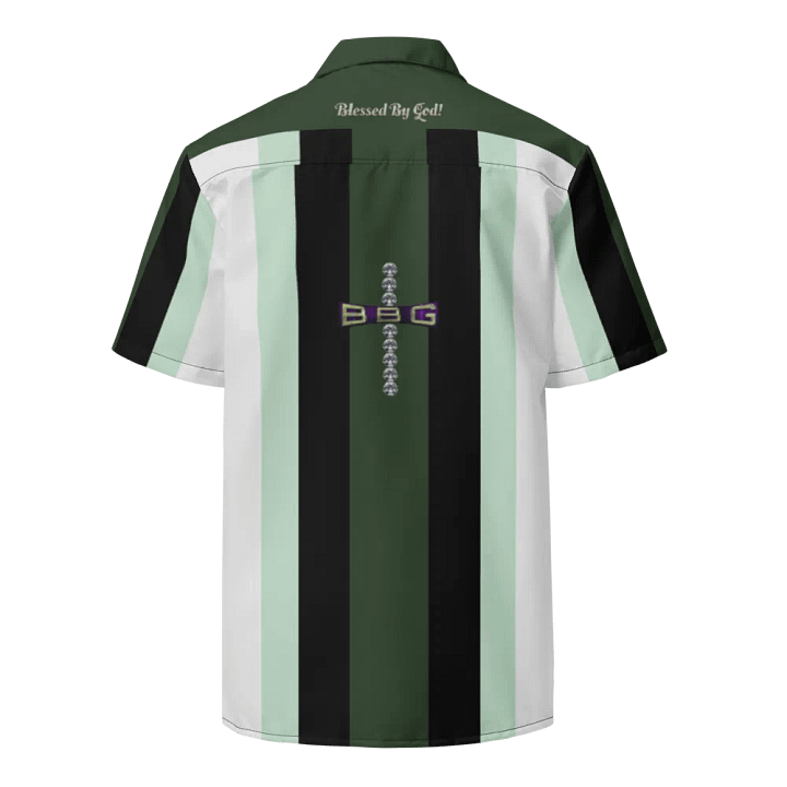 Green and Black Vertical Striped Abstract Blessed by God Button-up Shirt product image (2)