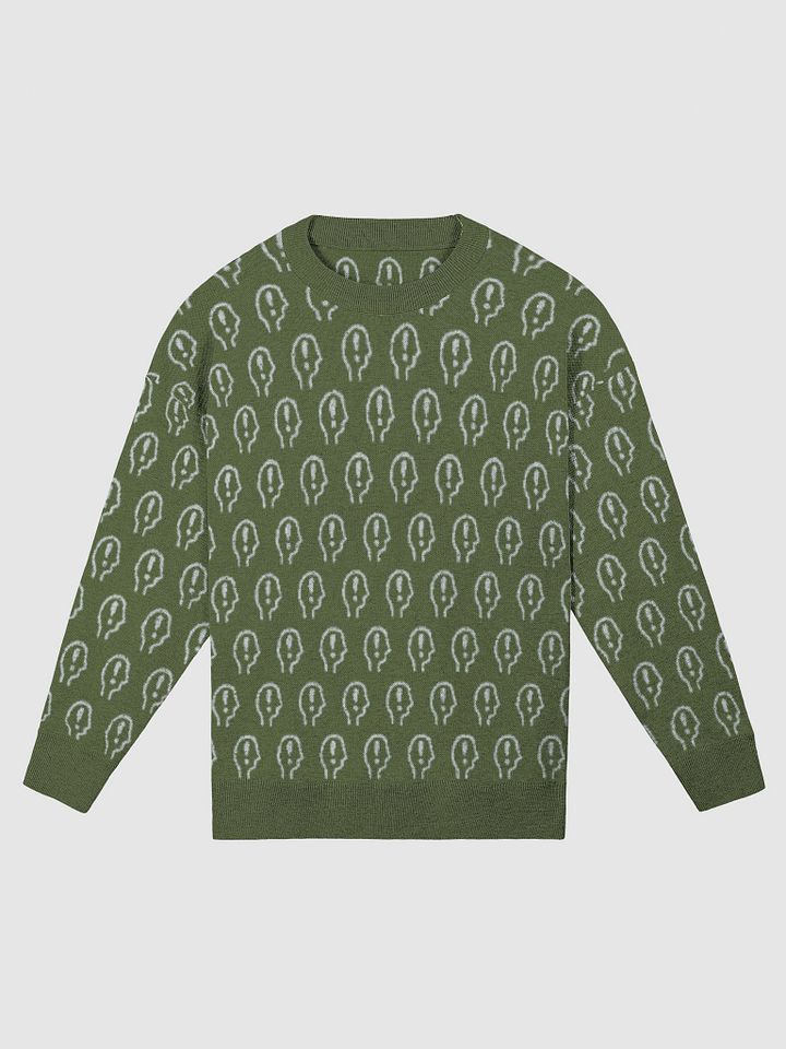 EXCLAIMING MENTALLY (repeating design, olive and light blue) relaxed knitwear crewneck product image (1)