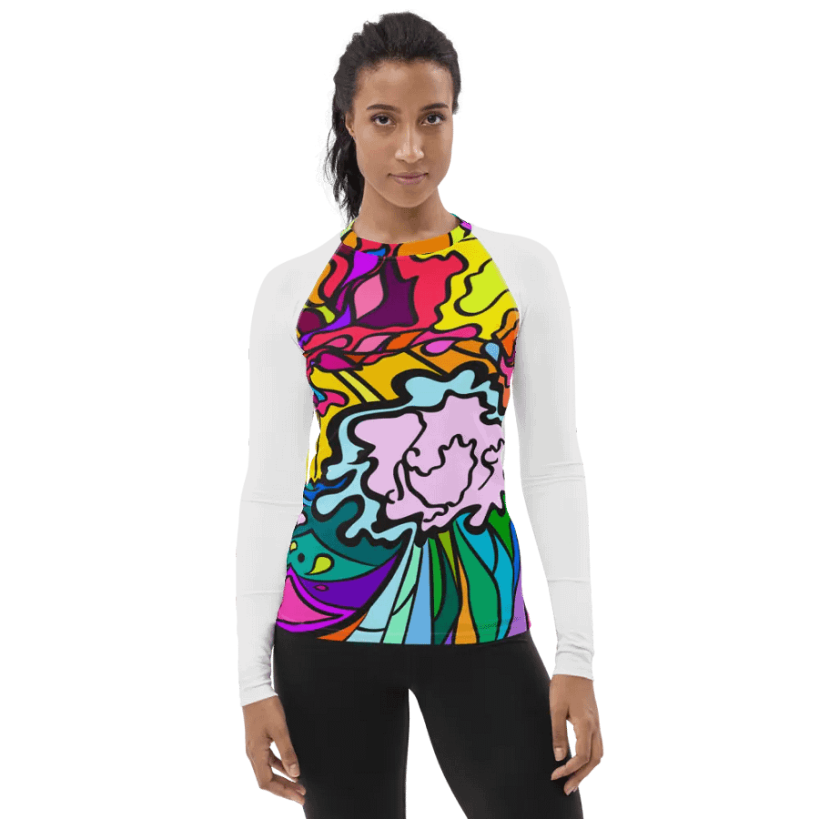 Vibrant Swirls All-Over Print Rash Guard for Women.- Wave at Sunset product image (1)