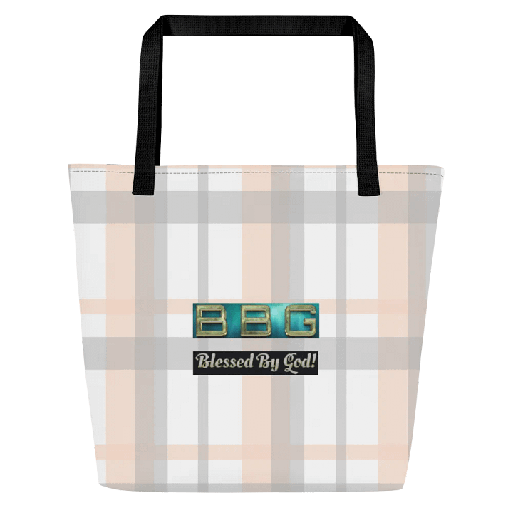 Pink Plaid Tote Bag with Pocket-Green BBG (No Logo) product image (2)