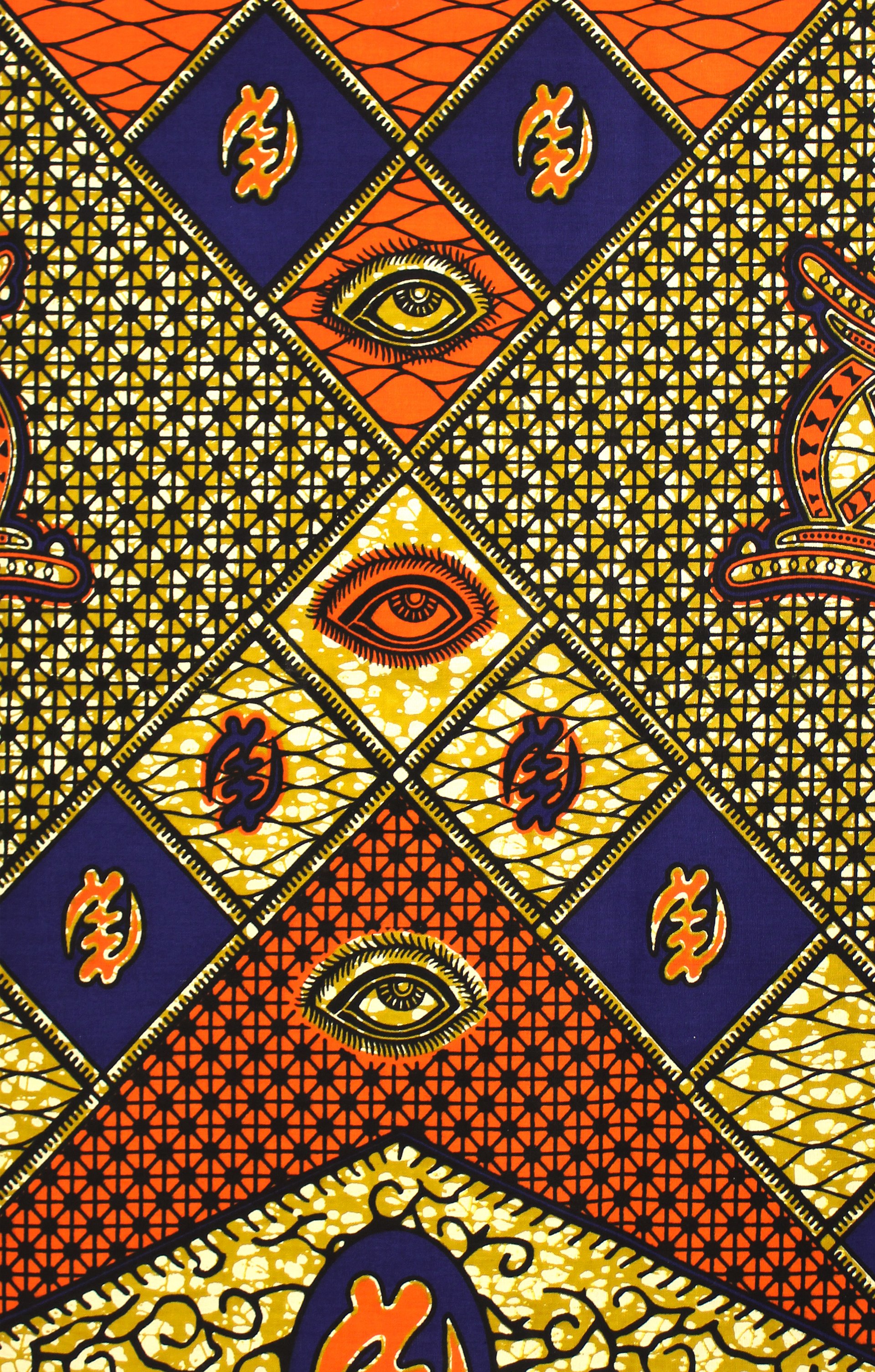 Scampolo Tessuto Wax Print - Design Occhi e Simboli Tradizionali - 77 cm x 114 cm - cod.572/A product image (1)