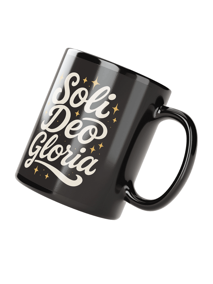Soli Deo Gloria Black Mug – Reformed Christian Coffee Cup (11oz & 15oz) product image (4)